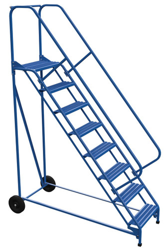 Vestil Steel Roll-A-Fold Ladder - 50 Degree 8 Grip Strut 23-9/16 In. Step Width 350 lb - Blue
