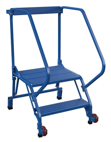 Vestil Steel Tip-N-Roll Ladder - 50 Degree 2 Straddle Perforated 24 In. Step Width 50 Degree 350 lb - Blue