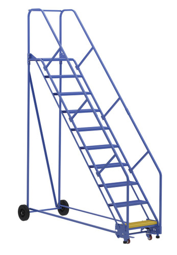 Vestil Steel Rolling Warehouse Ladder - 50 Degree 10 Perforated 23-9/16 In. Step Width 350 lb - Blue