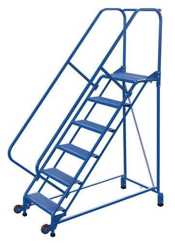 Vestil Steel Tip N Roll Ladder - 50 Degree 6 Perforated 24 In. Step Width 350 lb - Blue