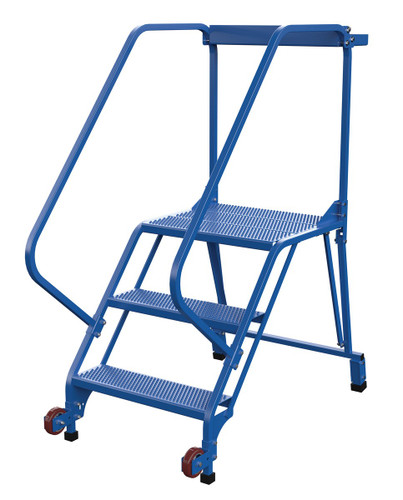 Vestil Steel Tip-N-Roll Ladder - 50 Degree 3 Straddle Perforated 24 In. Step Width 50 Degree 350 lb - Blue