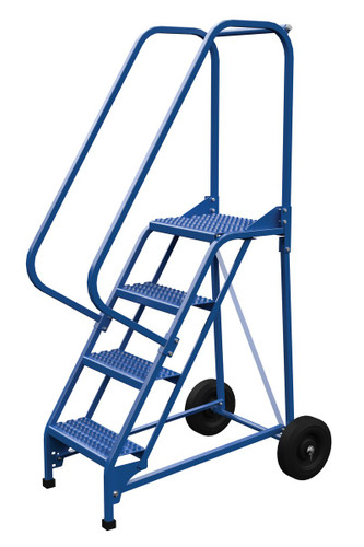 Vestil Steel Roll-A-Fold Ladder - 58 Degree 4 Grip Strut 16-13/16 In. Step Width 350 lb - Blue