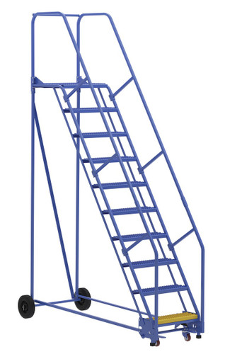 Vestil Steel Rolling Warehouse Ladder - 58 Degree 10 Grip Strut 23-9/16 In. Step Width 350 lb - Blue