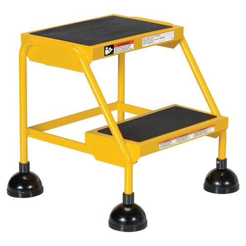 Vestil Steel Commercial Spring Loaded Ladder - 2 Steps 16 In. Wide 58 Degree with Anti-Slip Rubber Mats 300 lb - Yellow