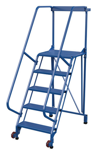 Vestil Steel Tip-N-Roll Ladder - 58 Degree 5 Straddle Perforated 24 In. Step Width 350 lb - Blue
