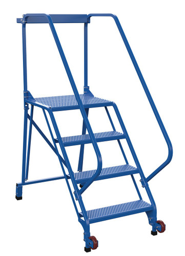 Vestil Steel Tip-N-Roll Ladder - 50 Degree 4 Straddle Perforated 24 In. Step Width 50 Degree 350 lb - Blue
