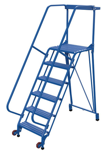 Vestil Steel Tip-N-Roll Ladder - 58 Degree 6 Straddle Grip Strut 24 In. Step Width 350 lb - Blue