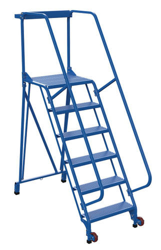 Vestil Steel Tip-N-Roll Ladder - 58 Degree 6 Straddle Perforated 24 In. Step Width 350 lb - Blue