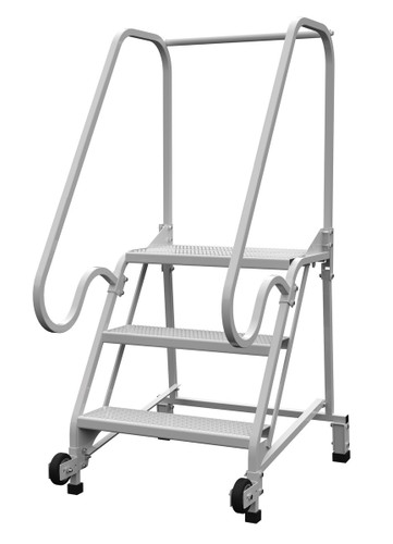 Vestil Steel Tip N Roll FDA Compliant Ladder - 58 Degree 3 Perforated 24 In. Step Width 350 lb - White