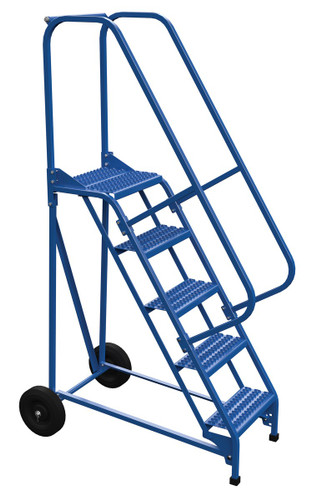 Vestil Steel Roll-A-Fold Ladder - 58 Degree 5 Grip Strut 16-13/16 In. Step Width 350 lb - Blue
