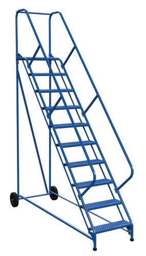 Vestil Steel Roll-A-Fold Ladder - 50 Degree 10 Grip Strut 23-9/16 In. Step Width 350 lb - Blue