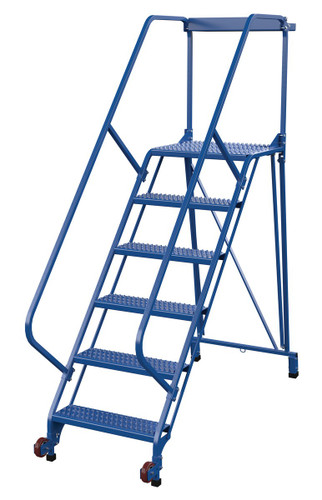 Vestil Steel Tip-N-Roll Ladder - 50 Degree 6 Straddle Grip Strut 24 In. Step Width 50 Degree 350 lb - Blue