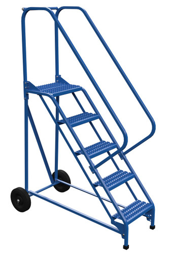 Vestil Steel Roll-A-Fold Ladder - 50 Degree 5 Grip Strut 16-13/16 In. Step Width 350 lb - Blue