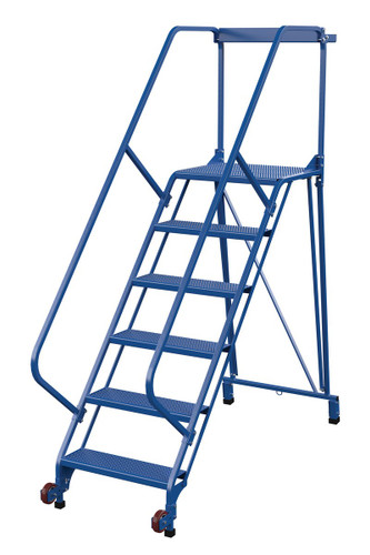Vestil Steel Tip-N-Roll Ladder - 50 Degree 6 Straddle Perforated 24 In. Step Width 50 Degree 350 lb - Blue