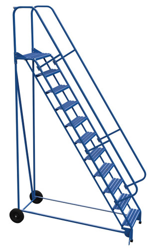 Vestil Steel Roll-A-Fold Ladder - 58 Degree 11 Grip Strut 23-9/16 In. Step Width 350 lb - Blue