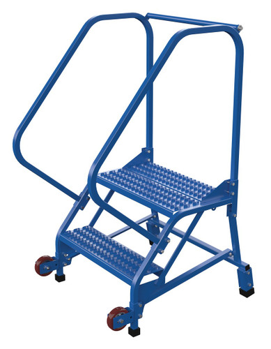 Vestil Steel Tip N Roll Ladder - 50 Degree 2 Grip Strut 24 In. Step Width 350 lb - Blue