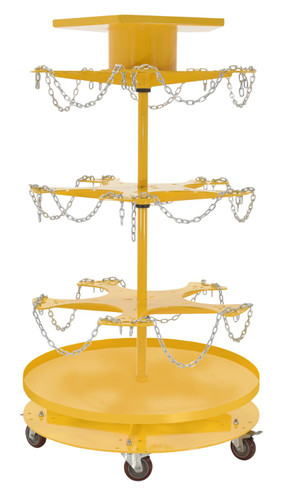 Vestil Steel - 5 Gallon Pail Carousel Rack, 15 Pails W/ Casters 350 lbs Per Shelf - Yellow