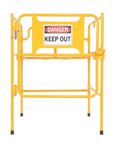 Vestil Steel Manhole Guard Rail with Aluminum Sign - 31 In. x 30 In. Danger Keep Out Sign Message - Yellow