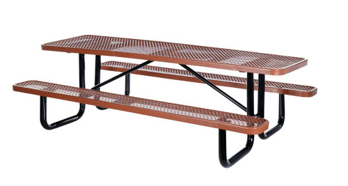 Vestil Steel Picnic Table Expanded Metal Rectangle Top - 30 In. x 96 In. - Brown