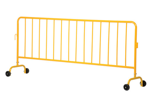Vestil Steel Crowd Control Interlocking Barrier with Wheeled Feet - 101-3/16 In. Length - Yellow
