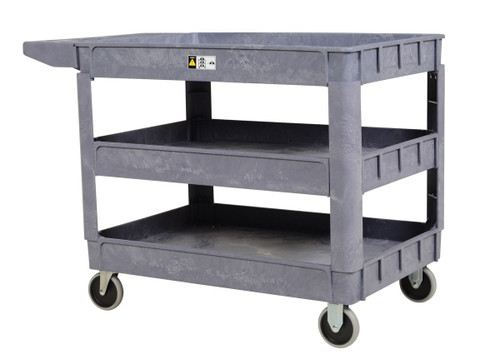 Vestil Plastic Utility Service Cart - 3 Shelves 45 In. x 25-1/2 In. x 33-1/2 In. 550 lb - Gray