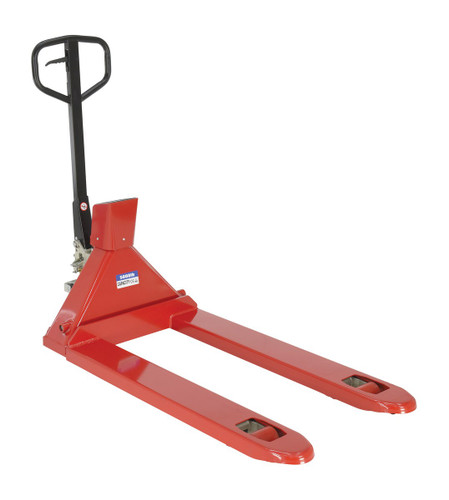 Vestil Steel Trade Legal Low Profile Pallet Truck with Scale - 66 In. x 28 In. x 48 In. 5000 lb - Red