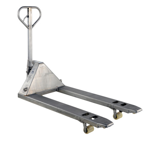 Vestil 304 Stainless Steel Pallet Truck - 62 In. x 27 In. x 48 In. 5500 lb - Silver