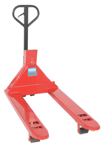 Vestil Steel Trade Legal Low Profile Pallet Truck with Scale and Printer - 66 In. x 28 In. x 48 In. 5000 lb - Red