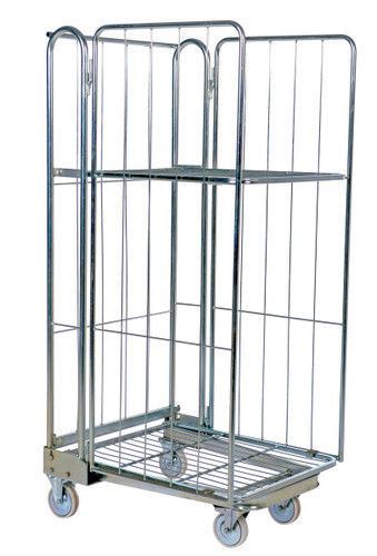 Vestil Galvanized Steel Foldable/Nestable Roller Container - 2 Shelf 32 In. x 27-1/4 In. x 68-1/4 In. 660 lb - Gray