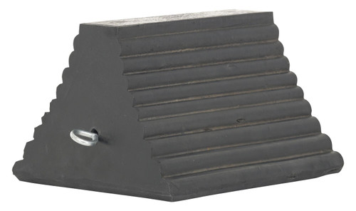 Vestil Molded Rubber Wheel Chock with Eye Bolt and Double Jam Nut - 8 In. x 9-1/2 In. x 6 In. - Black
