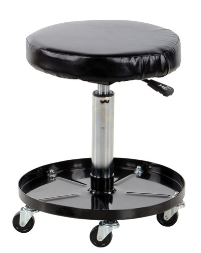 Vestil Ergonomic Foamed Polyurethane Assembly Worker Stool with Casters - 300 lb - Black/Silver