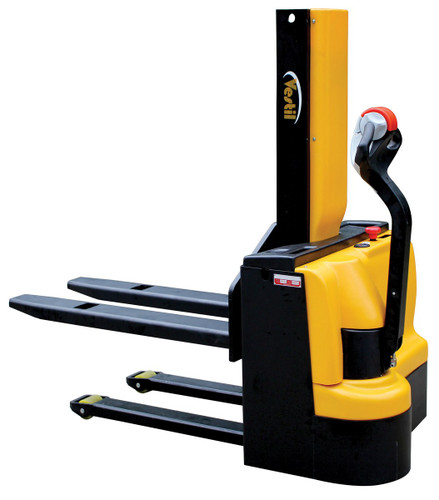 Vestil Steel Narrow Mast Stacker DC Powered - 43 In. Raised Height Fixed Fork 27 In. Fork Width 3,000 lb Black / - Yellow
