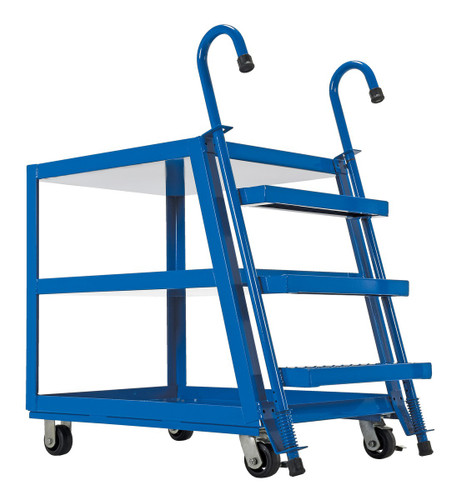 Vestil Steel Stock Picker 3 Shelf with Rubber On Steel Casters - 39-3/4 In. x 21-7/8 In. x 52-1/8 In. 1,000 lb - Blue