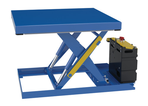 Vestil Steel Scissor Lift Table DC Power - 55-7/16 In. x 42-3/8 In. x 32 In. 2,000 lb - Blue