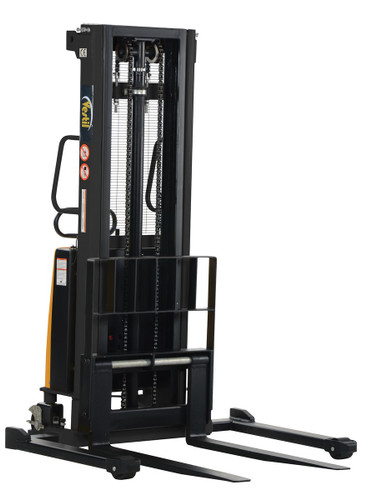 Vestil Steel Adjustable Stacker with Powered Lift - 118 In. Raised Height 2,000 lb Black / - Yellow