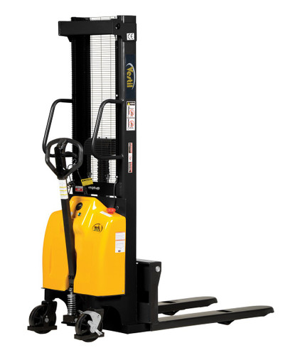 Vestil Steel Hand Pump DC Powered Stacker with Fixed Forks and Legs - 118 In. Raised Height 2,000 lb Black / - Yellow