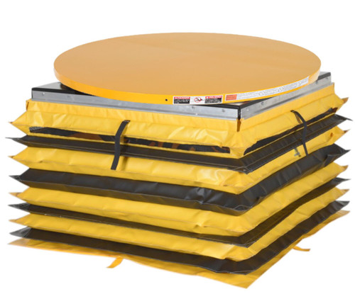 Vestil Steel Solid Manual Carousel Top Spring Scissor Table With Vinyl Factory Installed Accordion Skirt - 4,500 lb - Yellow