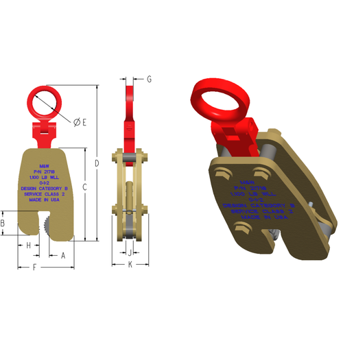 Machining & Welding Plate Clamp 0-1/2 in Hinged, 1,100 lbs WLL