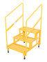 Vestil Steel Adjustable Step Stand 24 inches Wide - 3-Step with Handrails 500 lbs - Yellow