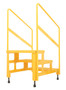 Vestil Steel Adjustable Step Stand 24 inches Wide - 3-Step with Handrails 500 lbs - Yellow