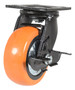 Vestil Polyurethane Swivel With Brake Caster - 5 In. Diameter x 2 In. Width 639 lb - Orange/Silver