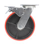 Vestil Polyurethane Swivel With Total Brake Caster - 8 In. Diameter x 2 In. Width 1474 lb - Red/Black