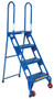 Vestil Steel Folding Ladder with Wheels - 4 Step 350 lb - Blue