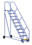 Vestil Steel Rolling Warehouse Ladder - 50 Degree 10 Perforated 23-9/16 In. Step Width 350 lb - Blue