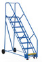 Vestil Steel Rolling Warehouse Ladder - 50 Degree 8 Grip Strut 23-9/16 In. Step Width 350 lb - Blue