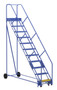 Vestil Steel Rolling Warehouse Ladder - 50 Degree 11 Grip Strut 23-9/16 In. Step Width 350 lb - Blue