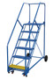 Vestil Steel Rolling Warehouse Ladder - 50 Degree 6 Perforated 23-9/16 In. Step Width 350 lb - Blue