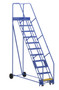 Vestil Steel Rolling Warehouse Ladder - 58 Degree 11 Grip Strut 23-9/16 In. Step Width 350 lb - Blue
