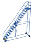 Vestil Steel Rolling Warehouse Ladder - 50 Degree 16 Grip Strut 23-9/16 In. Step Width 350 lb - Blue