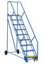 Vestil Steel Rolling Warehouse Ladder - 50 Degree 9 Grip Strut 23-9/16 In. Step Width 350 lb - Blue